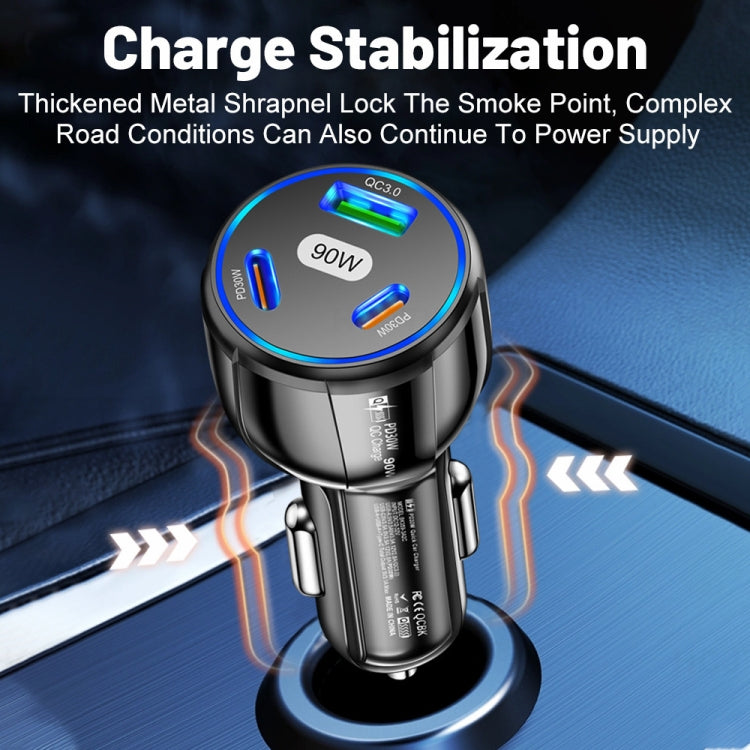 90W Super Fast Charging USB-C Car Charger Dual PD 30W+QC3.0 Charging Station(Black) by buy2fix