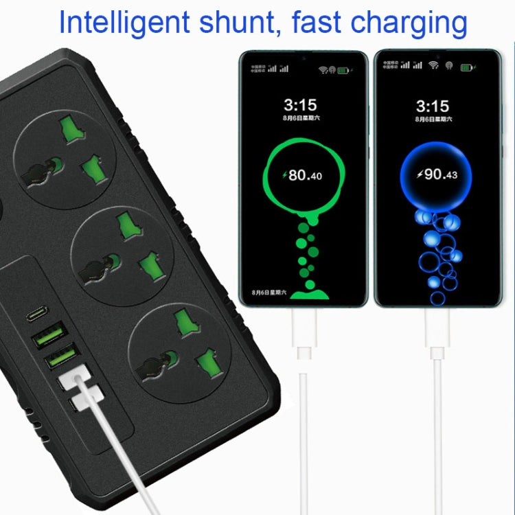 B09 2m 3000W 3 Plugs + PD + 4-USB Ports Multifunctional Flame-Retardant Socket With Switch(US Plug) - Extension Socket by buy2fix | Online Shopping UK | buy2fix