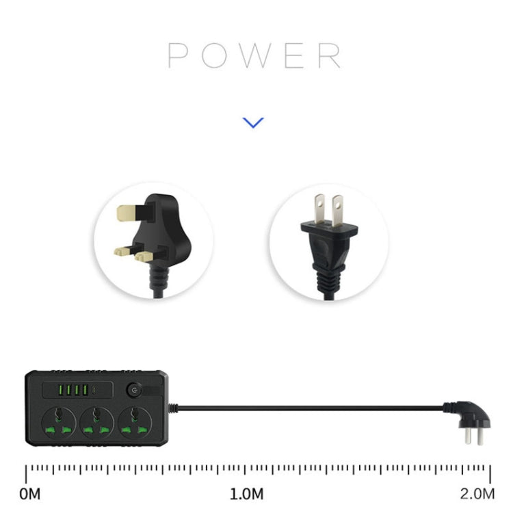 B09 2m 3000W 3 Plugs + PD + 4-USB Ports Multifunctional Flame-Retardant Socket With Switch(UK Plug) - Extension Socket by buy2fix | Online Shopping UK | buy2fix