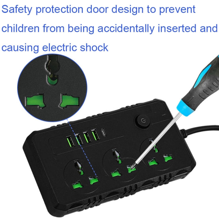 B09 2m 3000W 3 Plugs + PD + 4-USB Ports Multifunctional Flame-Retardant Socket With Switch(UK Plug) - Extension Socket by buy2fix | Online Shopping UK | buy2fix