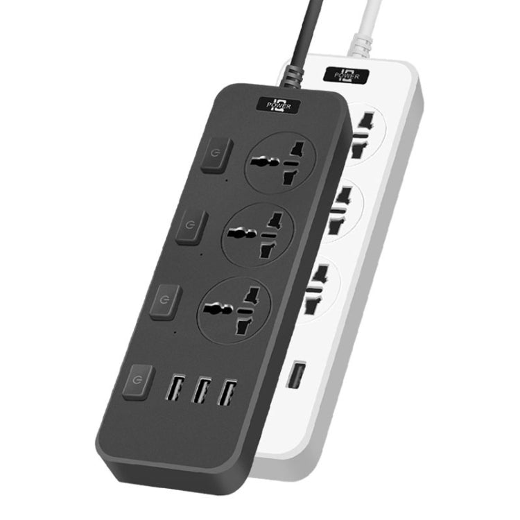 T14 2m 2500W 3 Plugs + 3-USB Ports Multifunctional Socket With Switch, Specification: US Plug (Black) - Extension Socket by buy2fix | Online Shopping UK | buy2fix