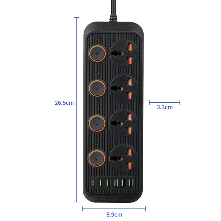 A05 2m 3000W 4 Plugs + 6-USB Ports Multifunctional Flame-Retardant Socket With Switch(US Plug) - Extension Socket by buy2fix | Online Shopping UK | buy2fix