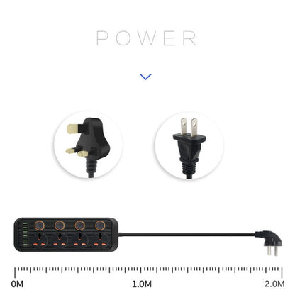 A05 2m 3000W 4 Plugs + 6-USB Ports Multifunctional Flame-Retardant Socket With Switch(US Plug) - Extension Socket by buy2fix | Online Shopping UK | buy2fix