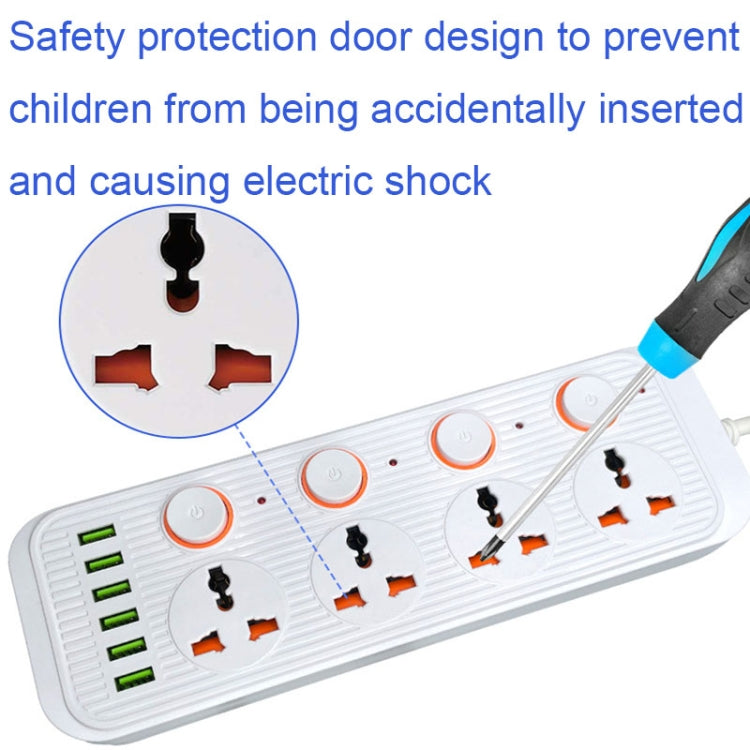 A05 2m 3000W 4 Plugs + 6-USB Ports Multifunctional Flame-Retardant Socket With Switch(US Plug) - Extension Socket by buy2fix | Online Shopping UK | buy2fix