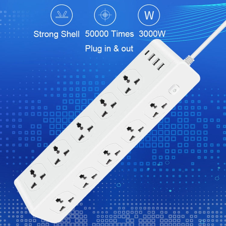 D15 2m 3000W 10 Plugs + PD + 3-USB Ports Vertical Socket With Switch, Specification: Three-pin US Plug - Extension Socket by buy2fix | Online Shopping UK | buy2fix