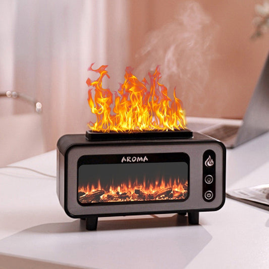 200ml Fireplace Flame Aromatherapy Air Humidifier USB Colorful Night Light Essential Oil Diffuser(Wood Grain) by buy2fix