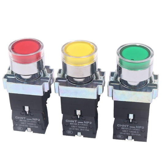 CHINT NP2-BW3462/220V 1 NC Pushbutton Switches With LED Light Silver Alloy Contact Push Button (Red) by buy2fix