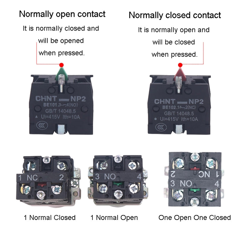 CHINT NP2-BW3365/24V 1 NO+1 NC Pushbutton Switches With LED Light Silver Alloy Contact Push Button - Car Switches by CHINT | Online Shopping UK | buy2fix