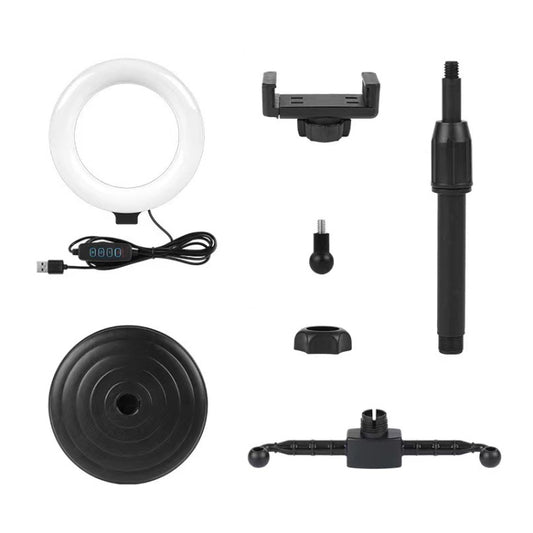 Double-machine Position Round Plate Desktop Cell Phone Live Streaming Holder 6 inch Fill Light Selfie Portable Holder by buy2fix