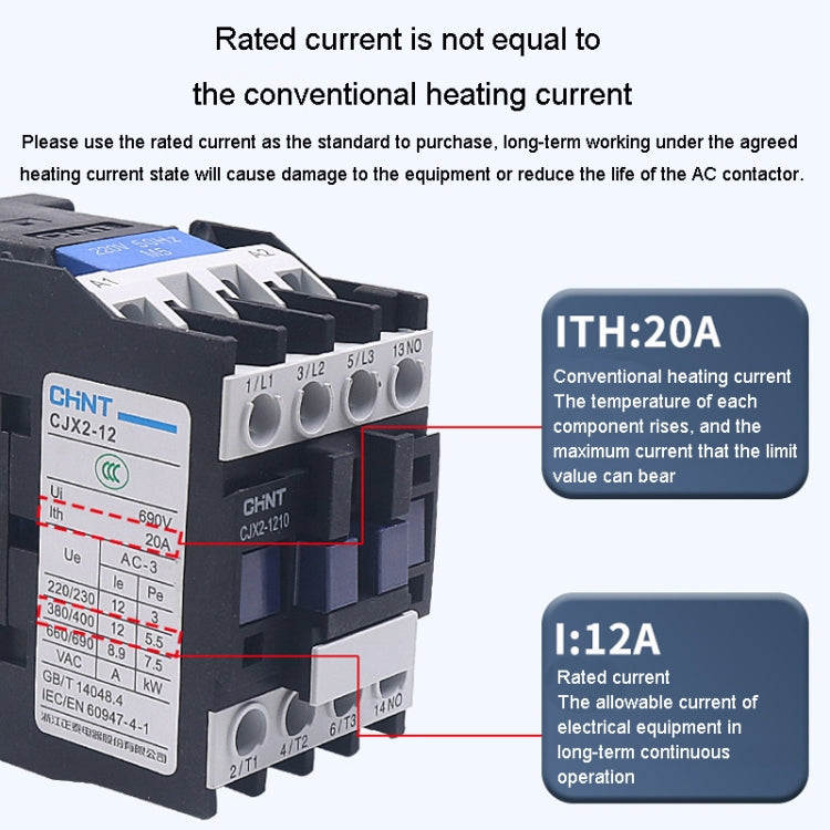 CHNT CJX2-5011 50A 220V Silver Alloy Contacts Multi-Purpose Single-Phase AC Contactor - Relays by CHNT | Online Shopping UK | buy2fix