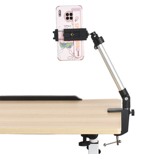 Aluminum Tube Cell Phone Live Streaming Telescopic Pole Desktop C-Clip Cell Phone Overhead Photo Holder, Size: Bracket+Phone Clip(Silver Gray) by buy2fix