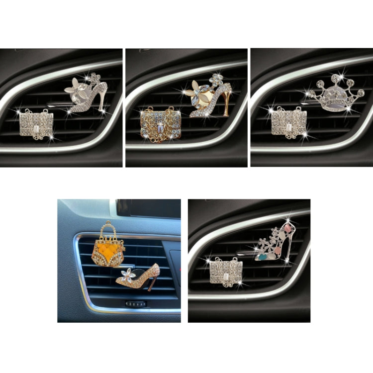 2pcs/Set Car Air Outlet Diamond-Encrusted Decoration Aromatherapy Clip, Color: Golden Bag+Gold High Heels by buy2fix