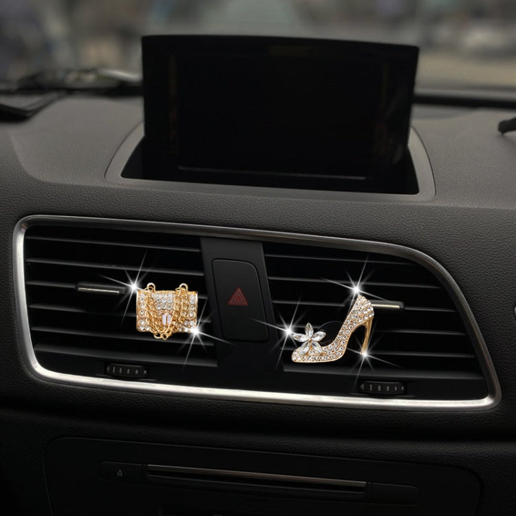 2pcs/Set Car Air Outlet Diamond-Encrusted Decoration Aromatherapy Clip, Color: Golden Bag+Gold High Heels by buy2fix