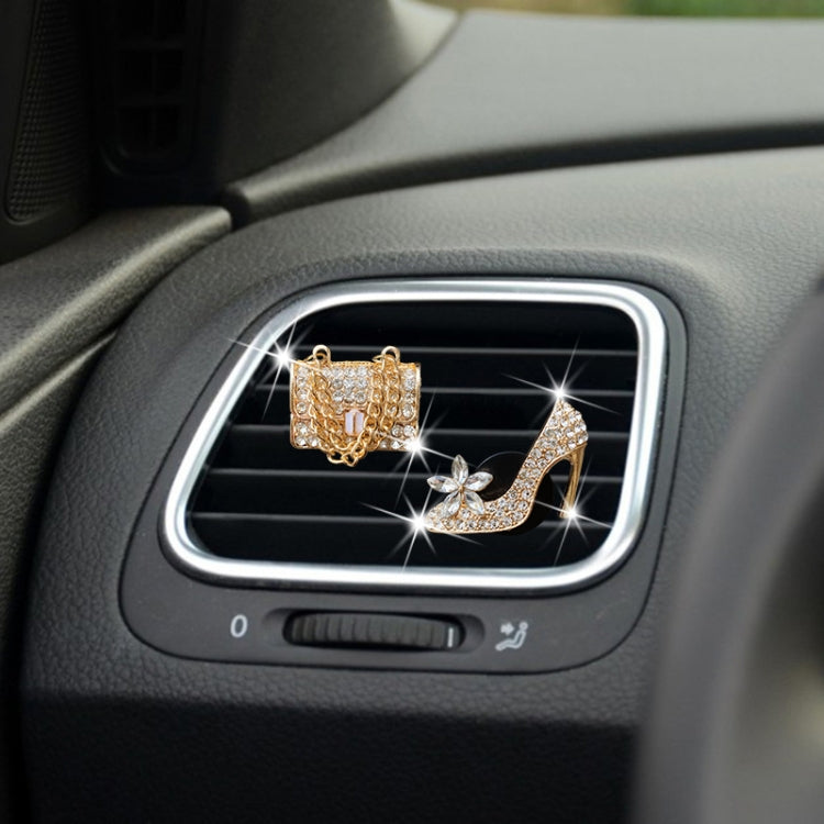 2pcs/Set Car Air Outlet Diamond-Encrusted Decoration Aromatherapy Clip, Color: Golden Bag+Gold High Heels by buy2fix