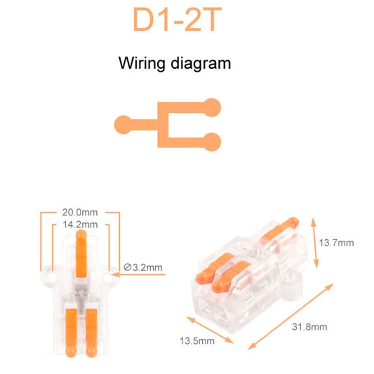 5pcs D1-2T Push Type Mini Wire Connection Splitter Quick Connect Terminal Block(Orange) by buy2fix