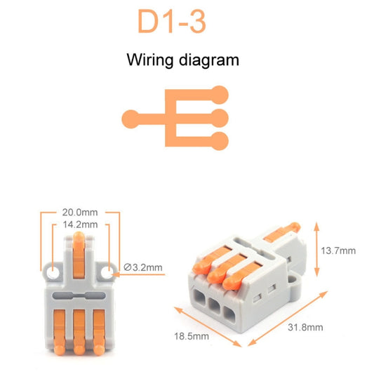 5pcs D1-3 Push Type Mini Wire Connection Splitter Quick Connect Terminal Block(Orange) by buy2fix