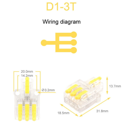 5pcs D1-3T Push Type Mini Wire Connection Splitter Quick Connect Terminal Block(Yellow) by buy2fix