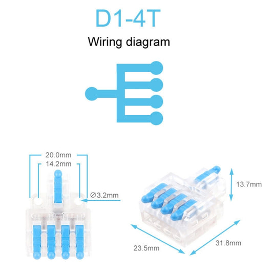 5pcs D1-4T Push Type Mini Wire Connection Splitter Quick Connect Terminal Block(Blue) by buy2fix