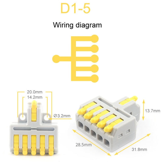 5pcs D1-5 Push Type Mini Wire Connection Splitter Quick Connect Terminal Block(Yellow) by buy2fix