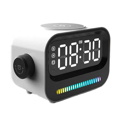 15W 3-In-1 Ambient Light Digital Display Clock Bluetooth Speaker Magnetic Wireless Charger(White) by buy2fix
