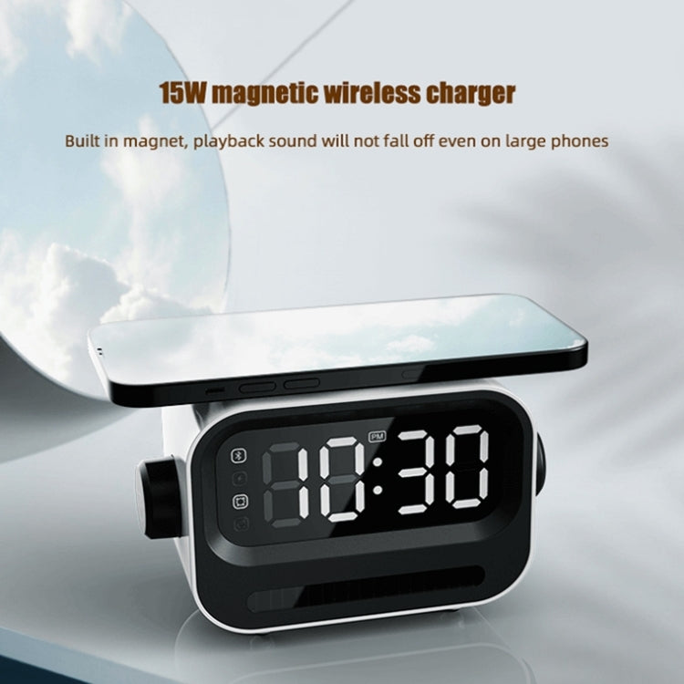 15W 3-In-1 Ambient Light Digital Display Clock Bluetooth Speaker Magnetic Wireless Charger(White) by buy2fix