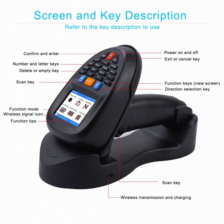 1D Laser  Wireless Barcode Reader Scanner Data Collector With 2.2-Inch LCD Screen - Barcode Scanner by buy2fix | Online Shopping UK | buy2fix