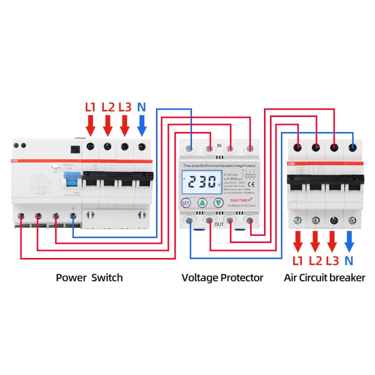 SINOTIMER STVP-932 40A 3-phase 380V LCD Self-resetting Adjustable Surge Voltage Protector - Other Tester Tool by SINOTIMER | Online Shopping UK | buy2fix