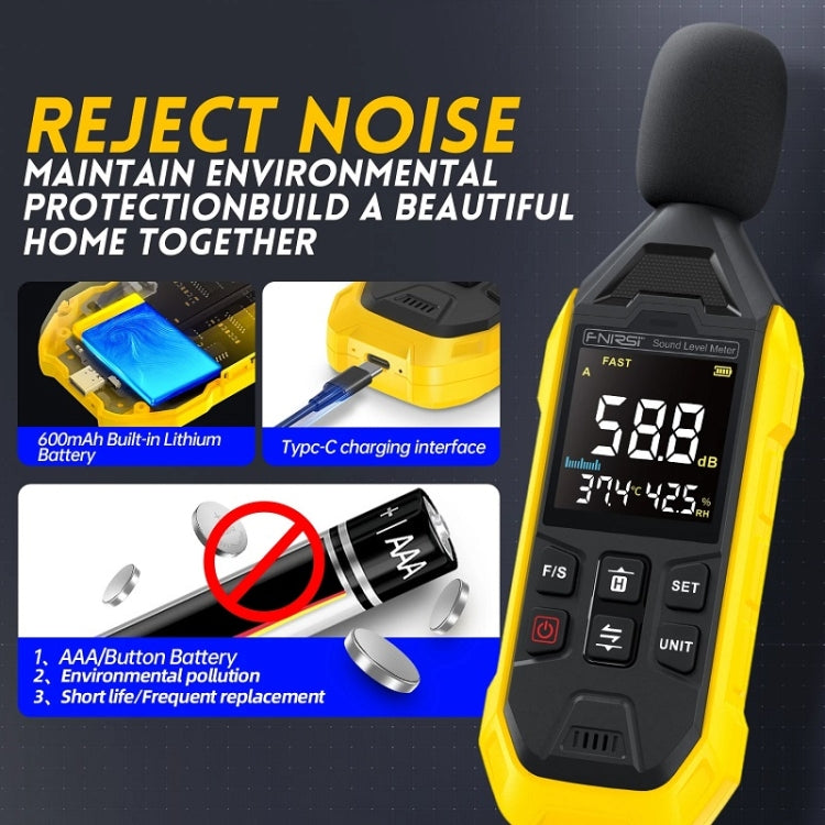 FNIRSI Noise Decibel Meter Home Volume Detector(Yellow) - Light & Sound Meter by FNIRSI | Online Shopping UK | buy2fix