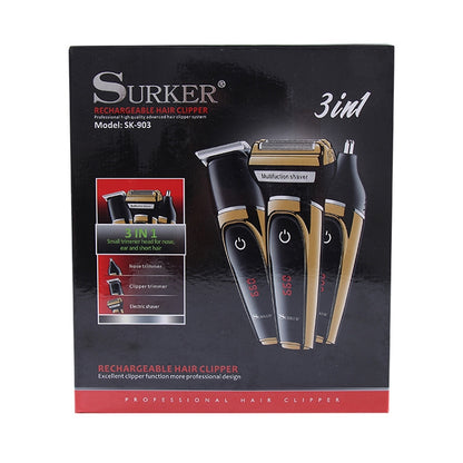 Surker SK-903 Three-in-one LCD Digital Display USB Charging Electric Shaver / Hair Clipper / Nose Hair(Black) - Hair Trimmer by buy2fix | Online Shopping UK | buy2fix