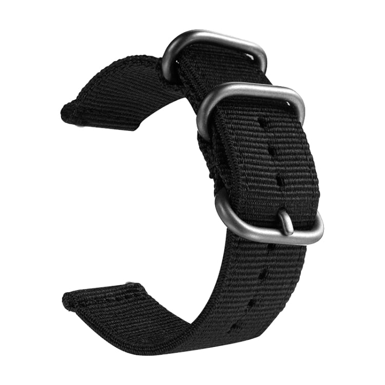 Washable Nylon Canvas Watchband, Band Width:20mm(Black with Silver Ring Buckle) - Watch Accessories & Parts by buy2fix | Online Shopping UK | buy2fix