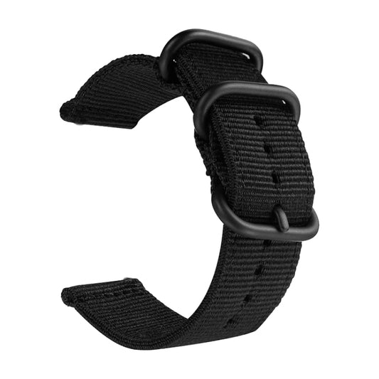 Washable Nylon Canvas Watchband, Band Width:22mm(Black with Black Ring Buckle) - Watch Accessories & Parts by buy2fix | Online Shopping UK | buy2fix