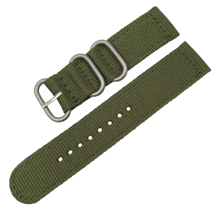 Washable Nylon Canvas Watchband, Band Width:24mm(Army Green with Silver Ring Buckle) - Watch Accessories & Parts by buy2fix | Online Shopping UK | buy2fix