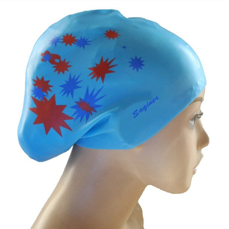 Printed Silicone Swimming Cap Waterproof Swimming Cap for Long Hair, Size:One Size(Sky Blue) - Outdoor & Sports by buy2fix | Online Shopping UK | buy2fix