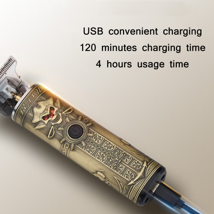 sh-1726 Vintage Pirate Skull Engraved USB Electric Clipper - Hair Trimmer by buy2fix | Online Shopping UK | buy2fix