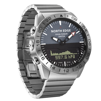 North Edge GAVIA Men Outdoor Sport 50m Waterproof Smart Digital Watch Diving Watch, Support Barometer & Pedometer(Silver) - Sport Watches by NORTH EDGE | Online Shopping UK | buy2fix