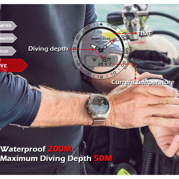 North Edge GAVIA Men Outdoor Sport 50m Waterproof Smart Digital Watch Diving Watch, Support Barometer & Pedometer(Silver) - Sport Watches by NORTH EDGE | Online Shopping UK | buy2fix