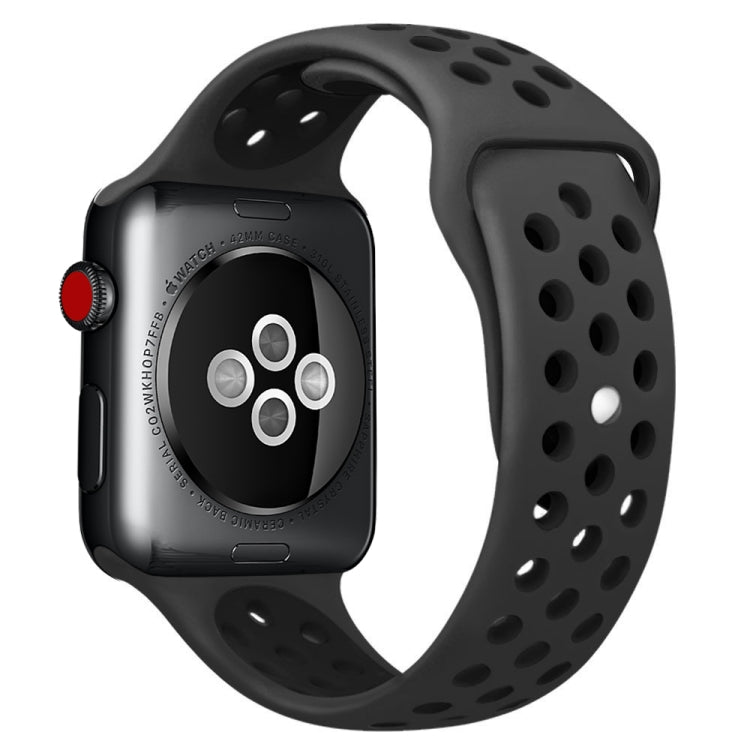 For Apple Watch Series 10 42mm / 9&8&7 41mm / SE 3&SE 2&6&SE&5&4 40mm / 3&2&1 38mm Fashionable Classical Silicone Sport Watch Band (Black) by buy2fix