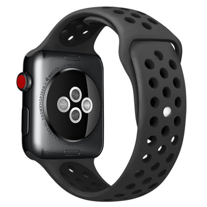For Apple Watch Series 10 42mm / 9&8&7 41mm / SE 3&SE 2&6&SE&5&4 40mm / 3&2&1 38mm Fashionable Classical Silicone Sport Watch Band (Black) by buy2fix