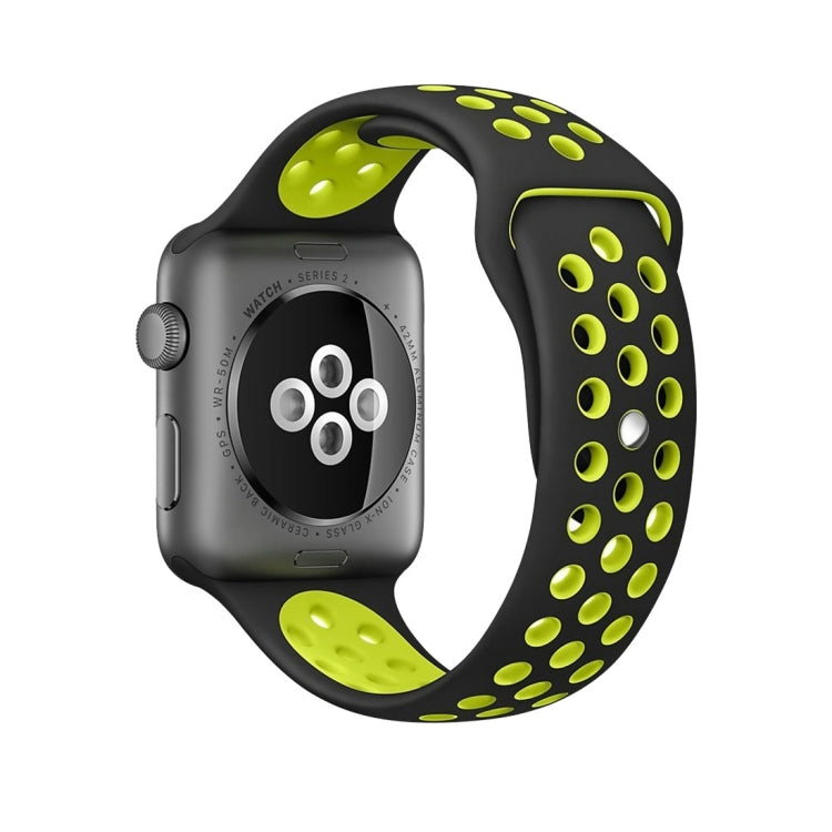 For Apple Watch Ultra 49mm&Watch Ultra 2 49mm / Series 10 46mm / 9&8&7 45mm / SE 3&SE 2&6&SE&5&4 44mm / 3&2&1 42mm Fashionable Classical Silicone Sport Watch Band(Black Yellow) by buy2fix