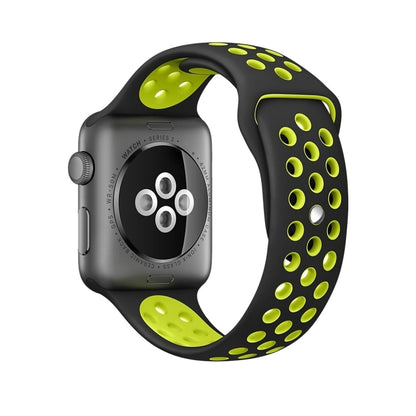 For Apple Watch Ultra 49mm&Watch Ultra 2 49mm / Series 10 46mm / 9&8&7 45mm / SE 3&SE 2&6&SE&5&4 44mm / 3&2&1 42mm Fashionable Classical Silicone Sport Watch Band(Black Yellow) by buy2fix