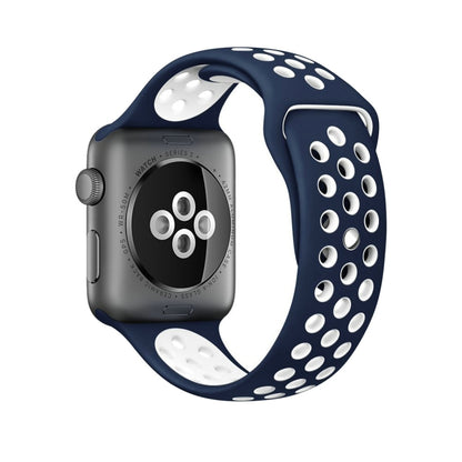 For Apple Watch Ultra 49mm&Watch Ultra 2 49mm / Series 10 46mm / 9&8&7 45mm / SE 3&SE 2&6&SE&5&4 44mm / 3&2&1 42mm Fashionable Classical Silicone Sport Watch Band(Dark Blue White) by buy2fix