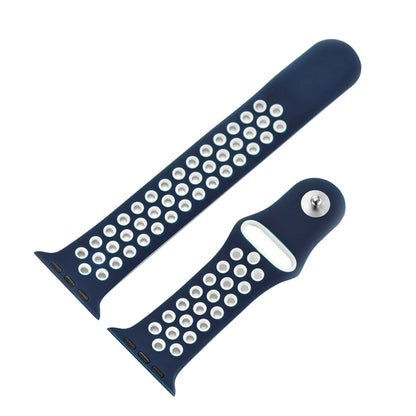 For Apple Watch Ultra 49mm&Watch Ultra 2 49mm / Series 10 46mm / 9&8&7 45mm / SE 3&SE 2&6&SE&5&4 44mm / 3&2&1 42mm Fashionable Classical Silicone Sport Watch Band(Dark Blue White) by buy2fix