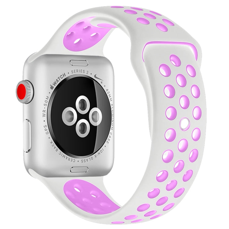 For Apple Watch Ultra 49mm&Watch Ultra 2 49mm / Series 10 46mm / 9&8&7 45mm / SE 3&SE 2&6&SE&5&4 44mm / 3&2&1 42mm Fashionable Classical Silicone Sport Watch Band(White Purple) by buy2fix