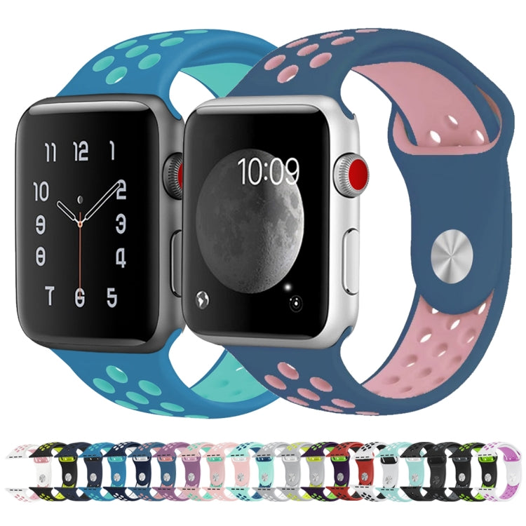 For Apple Watch Ultra 49mm&Watch Ultra 2 49mm / Series 10 46mm / 9&8&7 45mm / SE 3&SE 2&6&SE&5&4 44mm / 3&2&1 42mm Fashionable Classical Silicone Sport Watch Band(Dark Blue White) by buy2fix