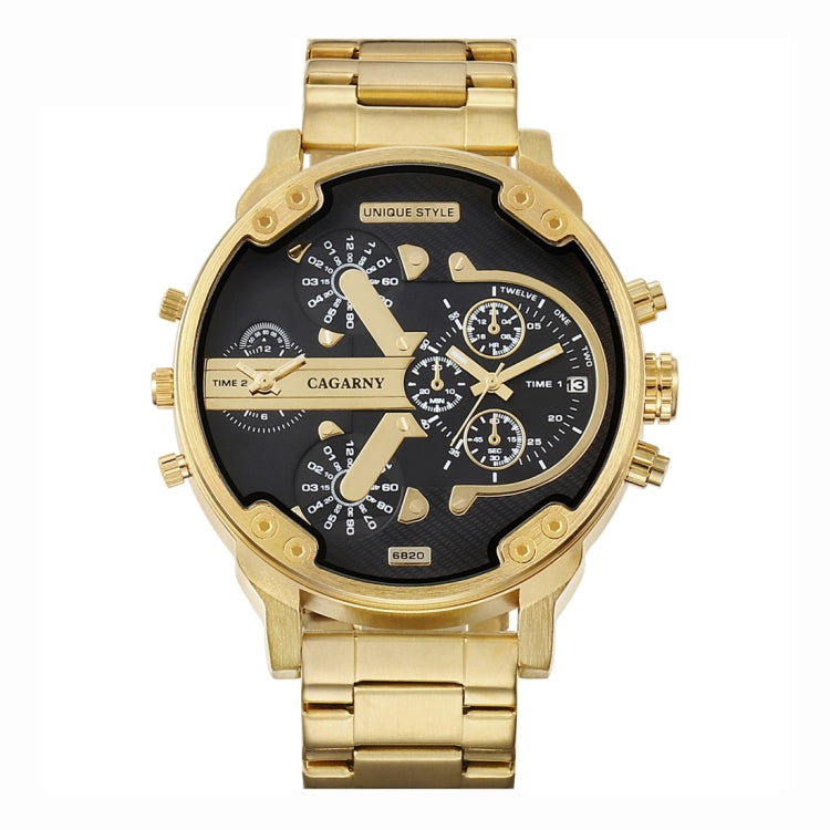 CAGARNY 6820 Fashionable Business Style Large Dial Calendar Display Men Quartz Dual Movement Watch with Stainless Steel Band (Gold + Black) - Metal Strap Watches by buy2fix | Online Shopping UK | buy2fix