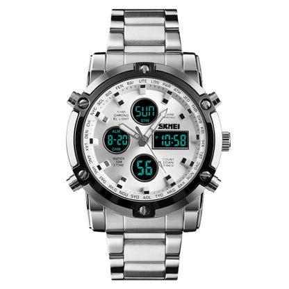 SKMEI 1389 Multifunctional Men Business Digital Watch 30m Waterproof Large Dial Wrist Watch with Stainless Steel Watchband (Silver) - Outdoor & Sports by SKMEI | Online Shopping UK | buy2fix