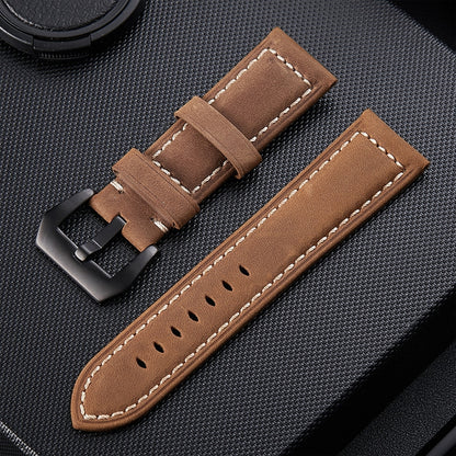 Crazy Horse Layer Frosted Black Buckle Watch Leather Watch Band, Size: 22mm (Light Brown) by buy2fix