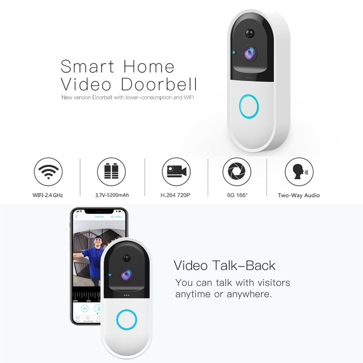 B50 720P Smart WiFi Video Visual Doorbell, Support Phone Remote Monitoring & Night Vision & SD Card (White) - Security by buy2fix | Online Shopping UK | buy2fix