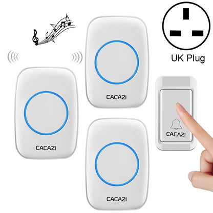 CACAZI A10G One Button Three Receivers Self-Powered Wireless Home Cordless Bell, UK Plug(White) - Security by CACAZI | Online Shopping UK | buy2fix