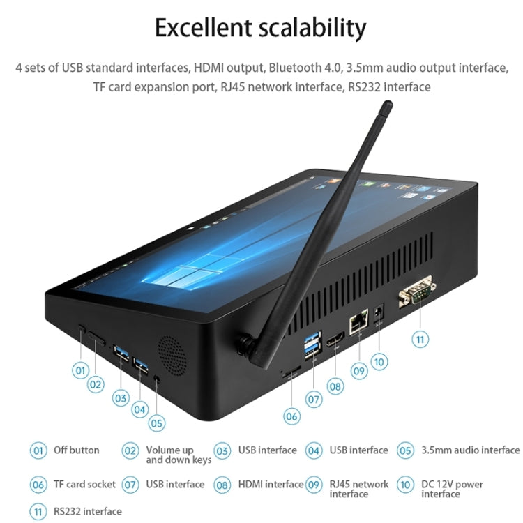 PiPo H10PRO All-in-One Mini PC, 10.1 inch, 16GB+128GB+128GB, Windows 10 Intel Celeron J4125 Quad Core up to 2.7GHz, Support WiFi & BT & TF Card & HDMI & RJ45, US Plug (Black) - PiPO by PiPo | Online Shopping UK | buy2fix